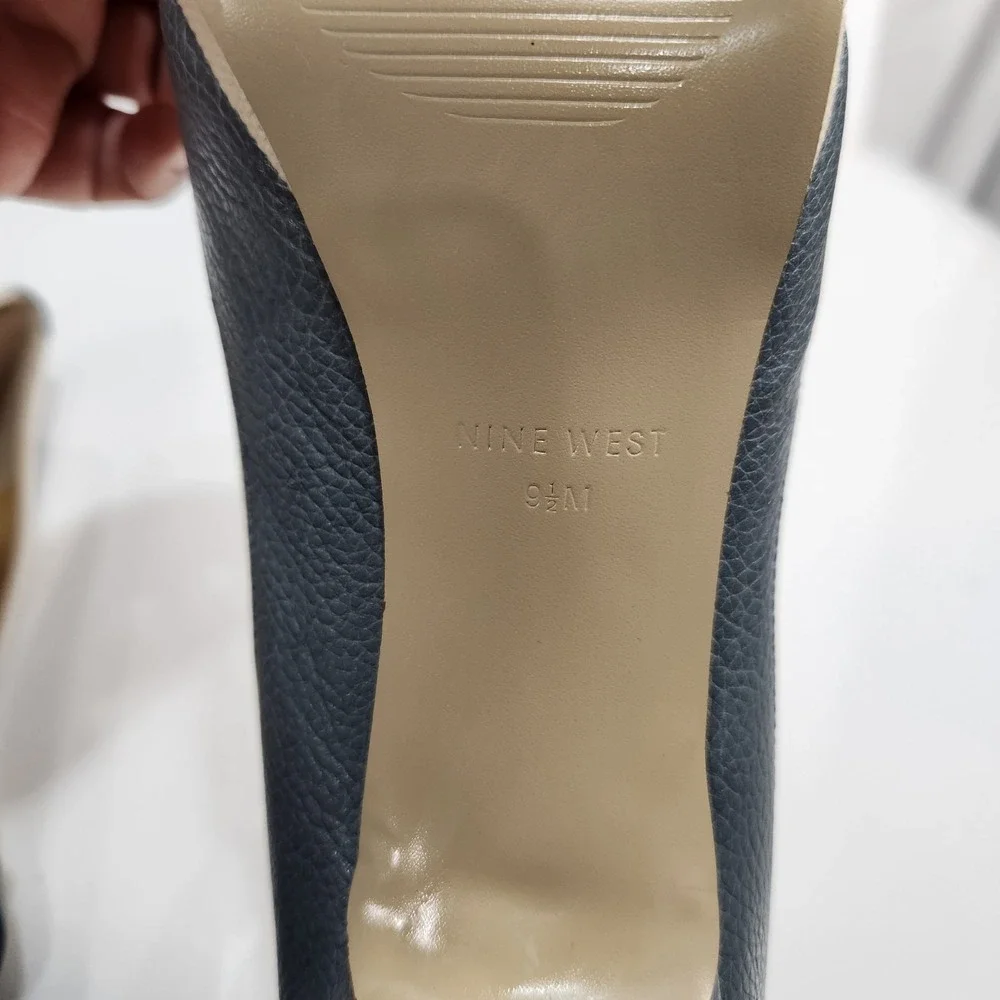 Nine West Duanao Womens Heels Blue / White Textile Leather Size US 9.5M‎
